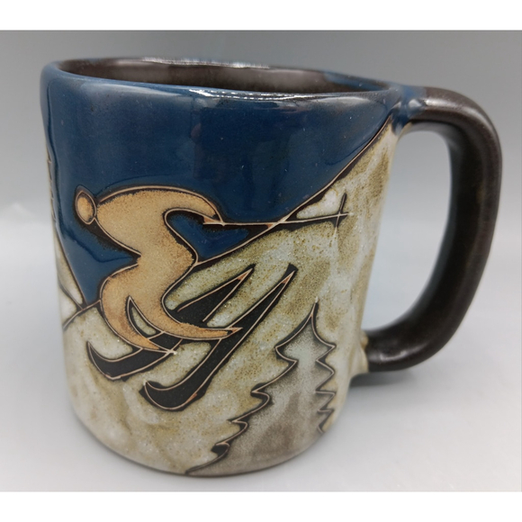 Vintage MARA Mexican Pottery Stoneware Ski Snowboard Winter Mugs Artist Signed - Picture 5 of 10